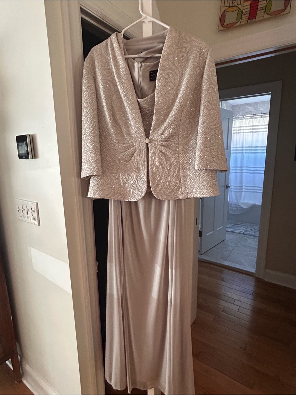 Silver 14w Elegant Women's Silver-Tone Evening Jacket and Gown Set